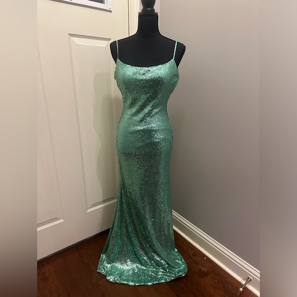 Turquoise Sequin Gown, B. Darlin, size 5/6